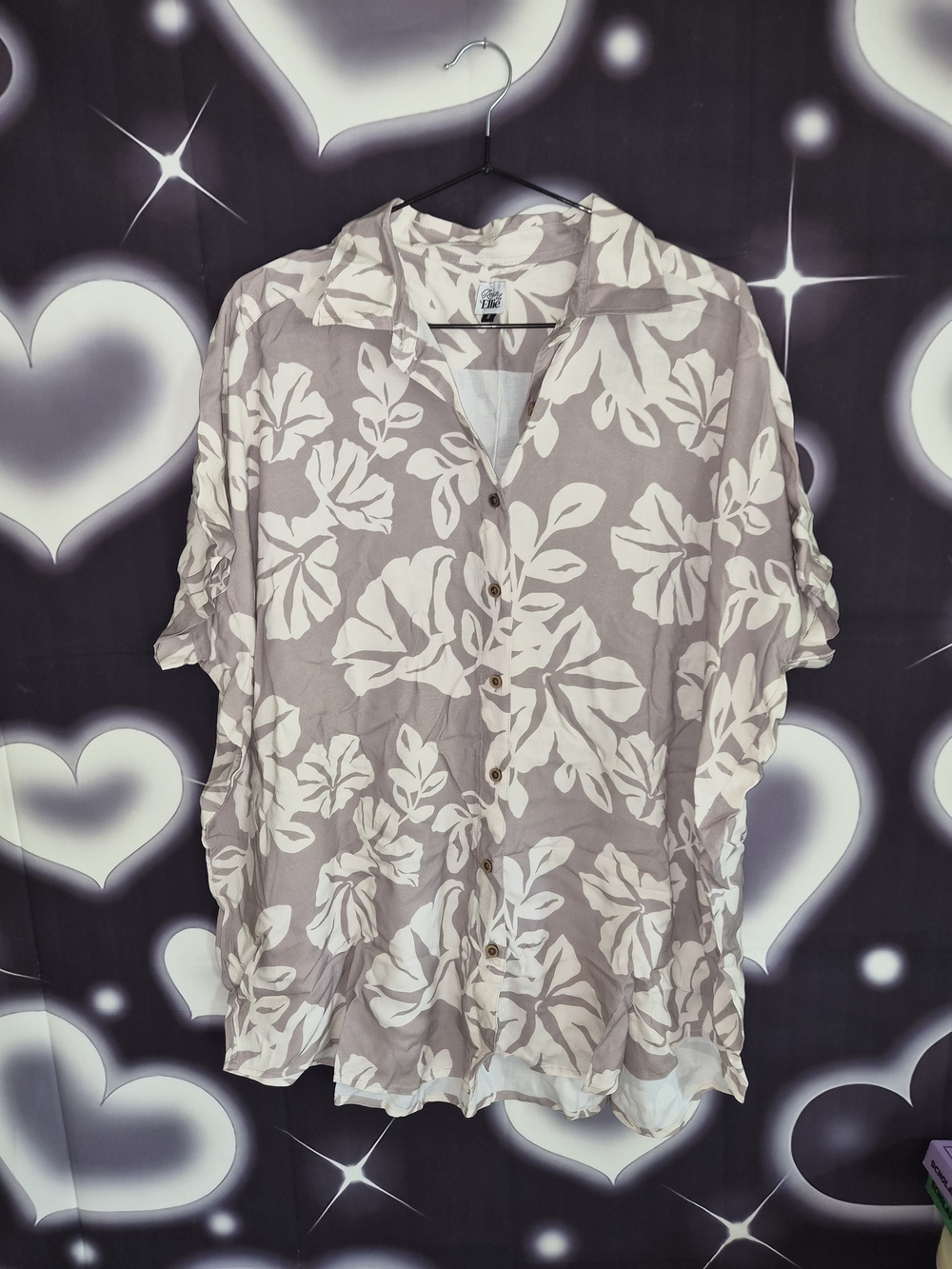 Relaxed Floral Button-Down Top- Taupe & Cream